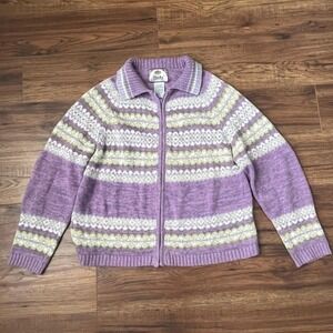 Tiara International Lavender Fair Isle Zip Cardigan Cottagecore Y2K Women Large